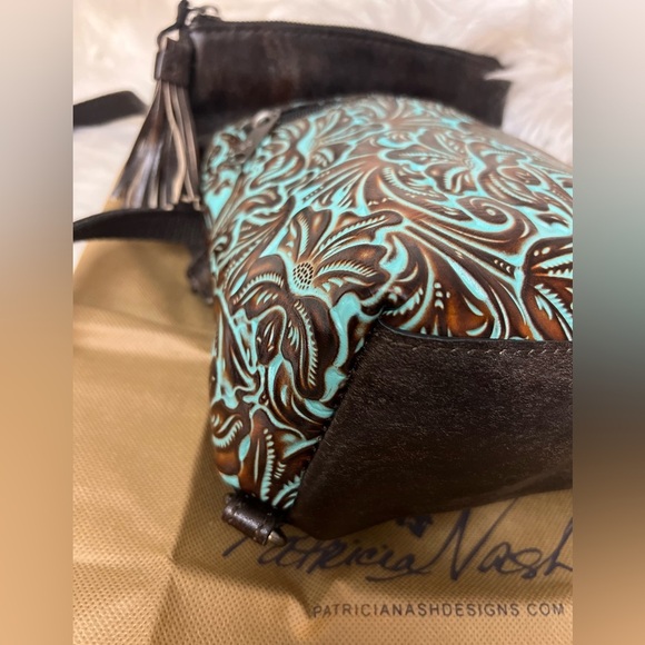 Patricia Nash Crossbody Bag Tooled Turquoise Stipes Sling backpack - Picture 6 of 11
